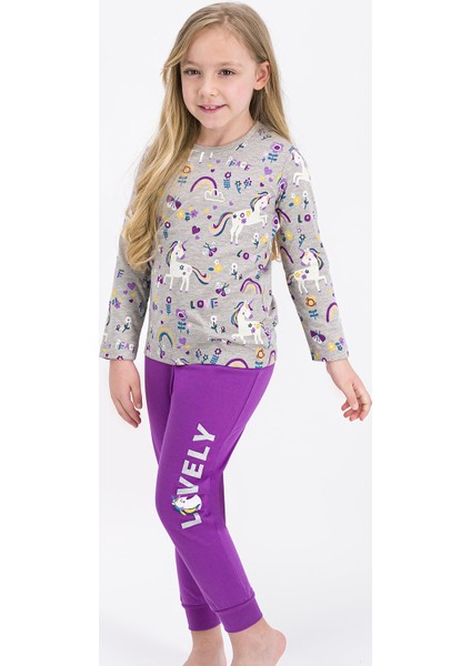 Kız Çocuk Uzun Kol Pijama Takımı Bejmelanj RP1926-G