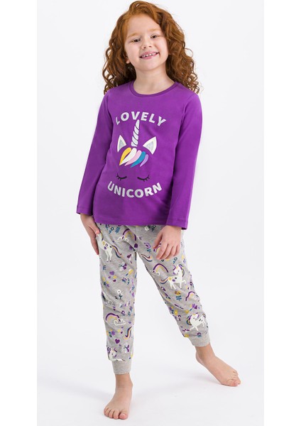 Kız Çocuk Uzun Kol Pijama Takımı Menekşe RP1925-2