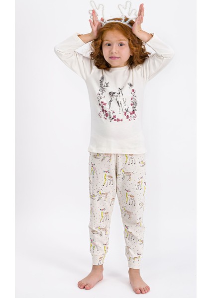 Kız Çocuk Uzun Kol Pijama Takımı Vanilya RP1939-2