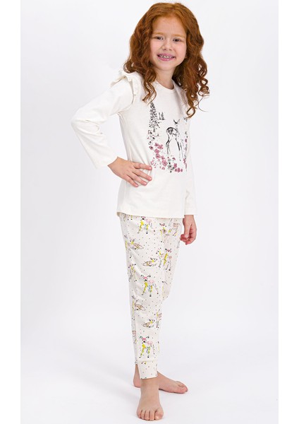 Kız Çocuk Uzun Kol Pijama Takımı Vanilya RP1939-2