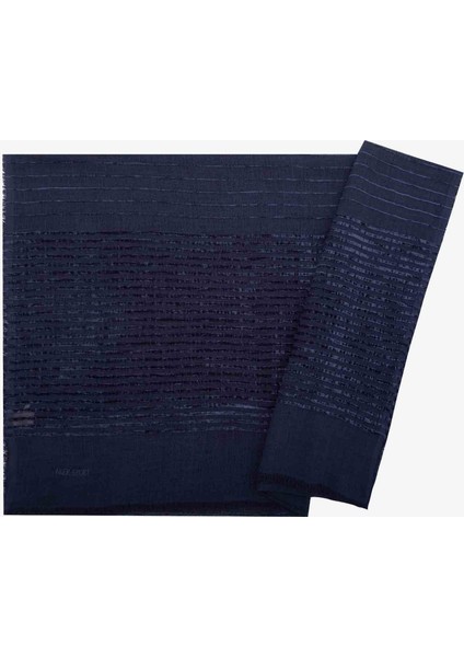 Sport Lacivert Kadife Şeritli Şal 1042Brl-921