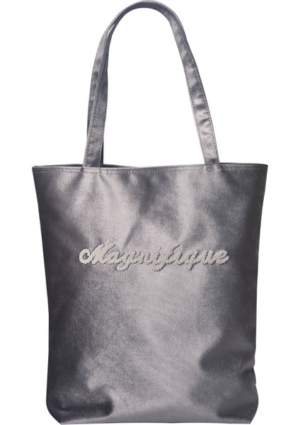 Slogan Nakışlı Kadife Tote Çantaİkili Set