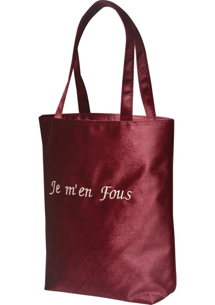 Slogan Nakışlı Kadife Tote Çantaİkili Set