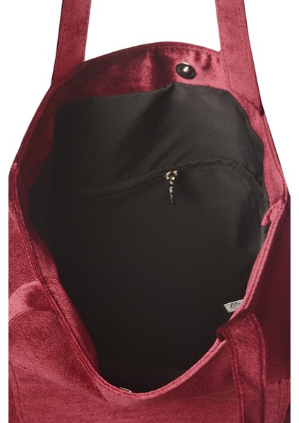 Slogan Nakışlı Kadife Tote Çantaİkili Set