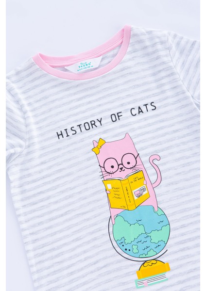 Çok Renkli Kız Çocuk Cat Map 4'lü Pijama Takımı