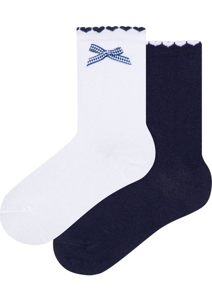Whıte-Navy Kız Çocuk Mini Kurdele 2'li Soket Çorap