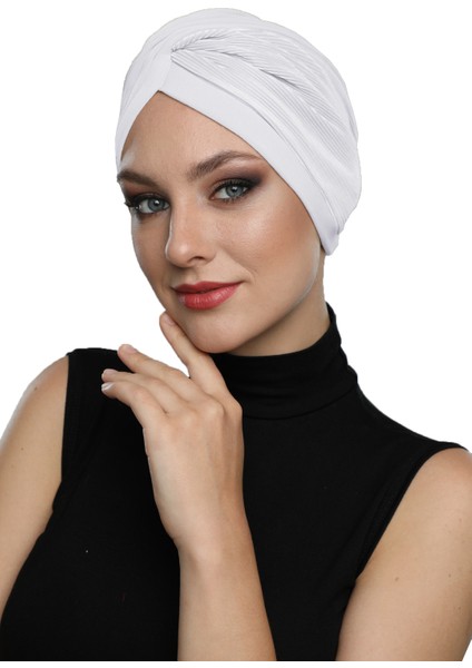 Çapraz Plise Hazır Türban Tesettür Havuz Bonesi