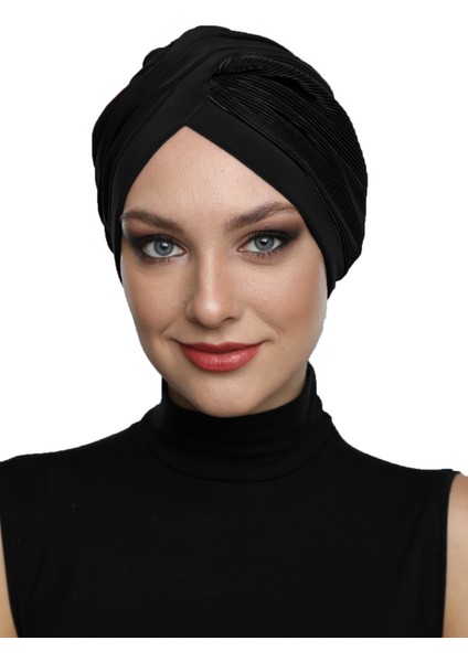 Çapraz Plise Hazır Türban Tesettür Havuz Bonesi