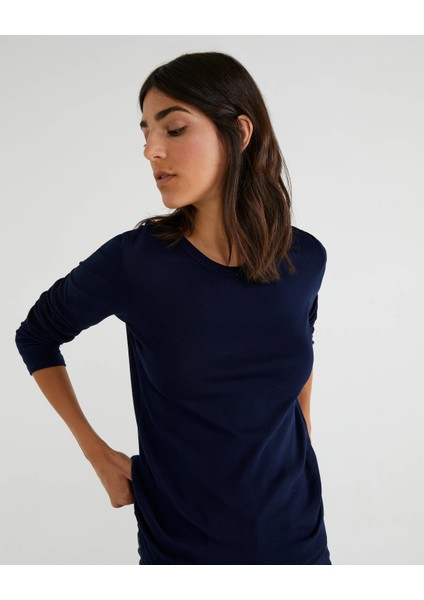 Basic Bisiklet Yaka Uzun Kollu Tshirt