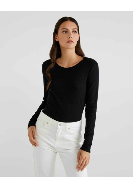 Basic Bisiklet Yaka Uzun Kollu Tshirt