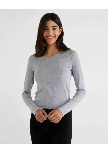 Basic Bisiklet Yaka Uzun Kollu Tshirt