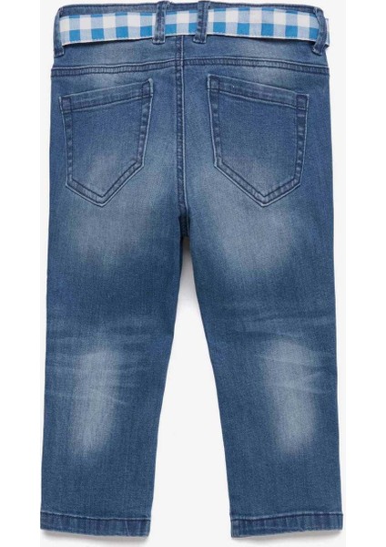 Kız Çocuk Pötikare Kemerli 3/4 Jean Pantolon