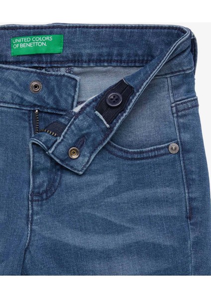 Kız Çocuk Pötikare Kemerli 3/4 Jean Pantolon