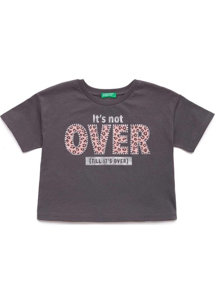 United Colors Of Benetton Kız Çocuk Slogan Baskılı Boxy Tshirt