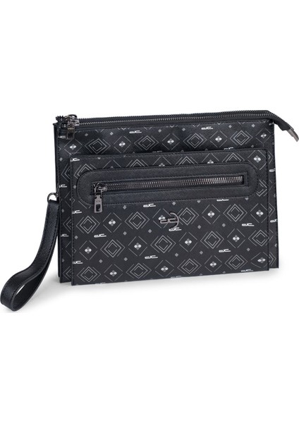 Kadın Basic Clutch Çanta Monogram Desen Siyah Gri (4034SG) 214031