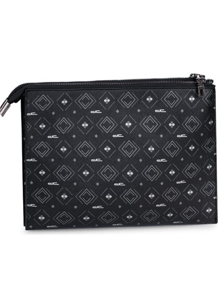 Kadın Basic Clutch Çanta Monogram Desen Siyah Gri (4034SG) 214031