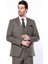 Erkek Kahverengi Kare Desenli Sivri Yaka Slim Fit Ceket 1
