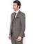 Erkek Kahverengi Kare Desenli Sivri Yaka Slim Fit Ceket 4
