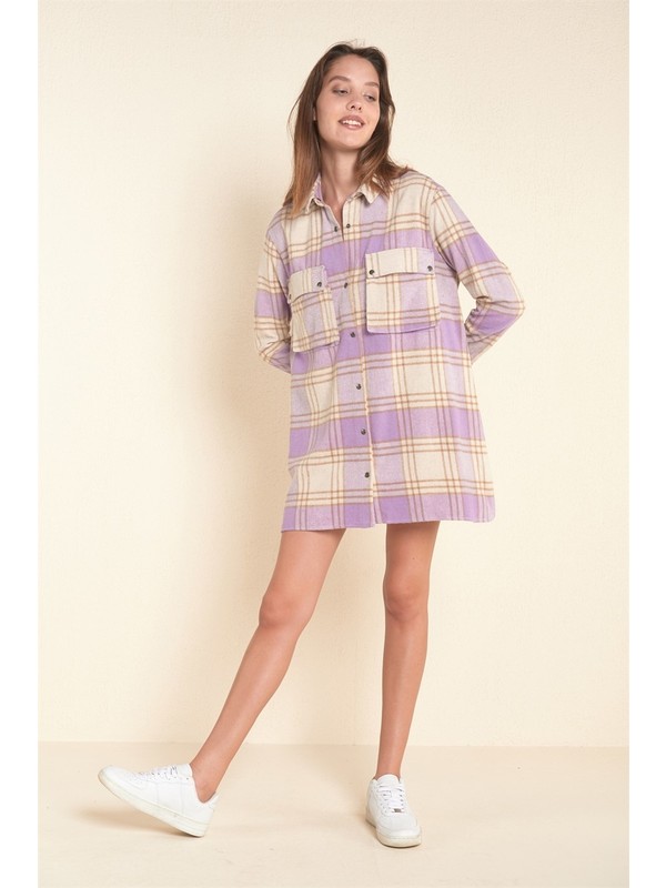 Z Giyim Kadin Lila Kareli Citcit Dugmeli Cepli Oduncu Gomlek Fiyati