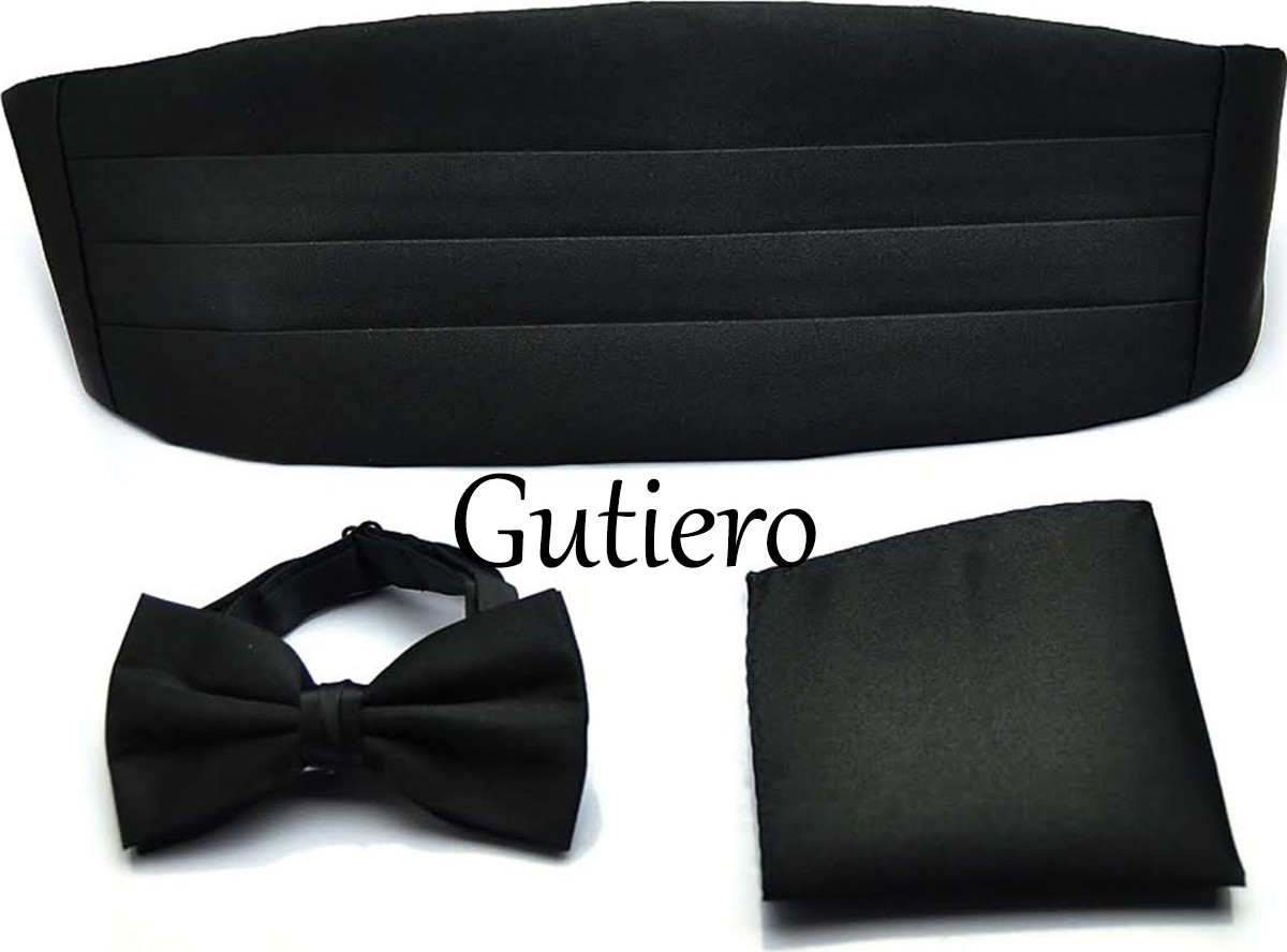 Gutiero Siyah Mikrofiber Damatlık Smokin Seti, Papyon, Kuşak ve Mendilli, Şık Tasarım, Düğün ve Özel Davetler İçin