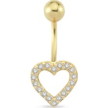 Altın Sepeti Altınsepeti Altın Kalp Motifli Göbek Piercing AS46PC