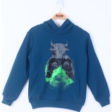 Toontoy Erkek Çocuk Boks Eldivenli Boğa Baskılı Sweatshirt