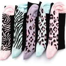Ciorap 5'li Kadın Leopar Desen Asortili Çorap 3470B-B5