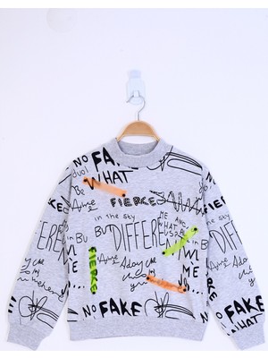 Toontoy Kız Çocuk Neon Şerit Detaylı Baskılı Sweatshirt