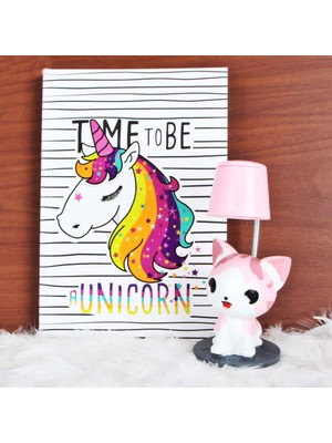 Hediyekanalı Unicorn Günlük Hatıra Defteri Sevimli Şans Getiren Pembe Kedi Masa Gece Lambası Hediye Seti