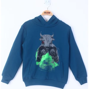 Erkek Çocuk Boks Eldivenli Boğa Baskılı Sweatshirt