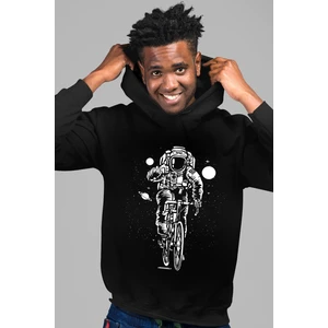 Bisikletli Astronot Siyah Kapüşonlu Erkek Sweatshirt