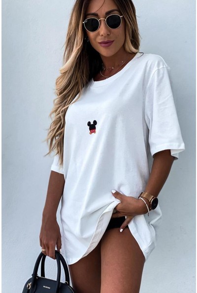 Vicente Collection Kadın Beyaz Mickey Mouse Baskılı T-Shirt