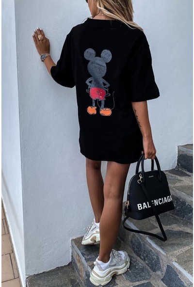 Vicente Collection Kadın Siyah Mickey Mouse Baskılı T-Shirt