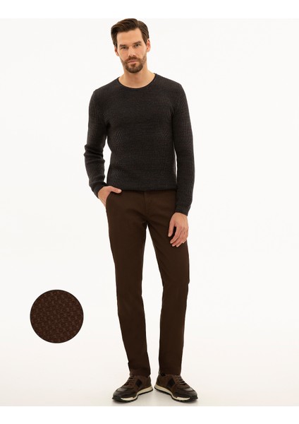 Erkek Kahverengi Slim Fit Kanvas Pantolon 50227134-VR029