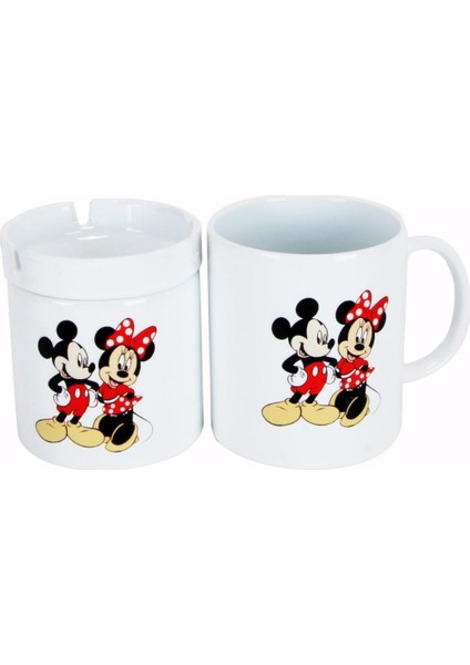 Mickey Mouse Minnie Mouse Tasarımlı Kupa Mickey Minnie Küllük Hediye Seti