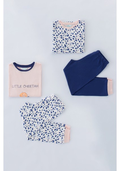 Çok Renkli Kız Çocuk Leopard 4lü Pijama Takımı
