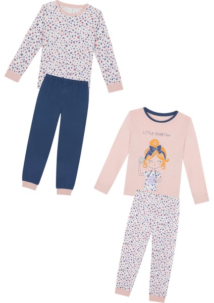 Çok Renkli Kız Çocuk Leopard 4lü Pijama Takımı