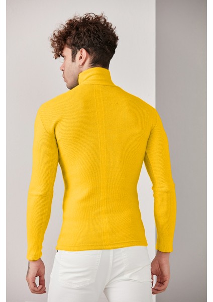 Erkek Hardal Lycra Boğazlı Kazak