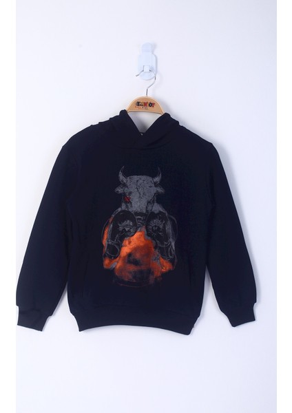 Erkek Çocuk Boks Eldivenli Boğa Baskılı Sweatshirt