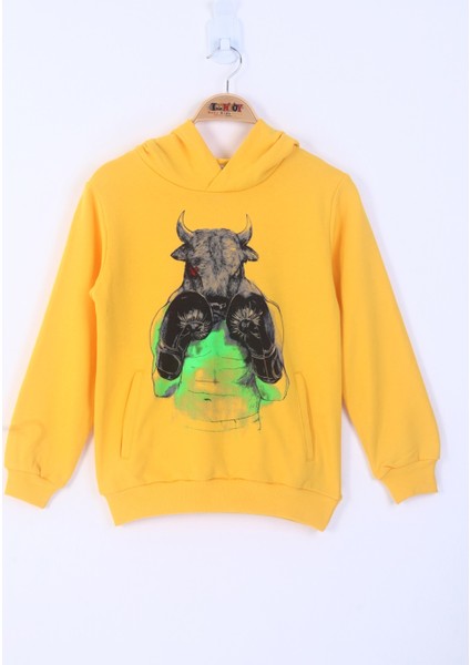 Erkek Çocuk Boks Eldivenli Boğa Baskılı Sweatshirt
