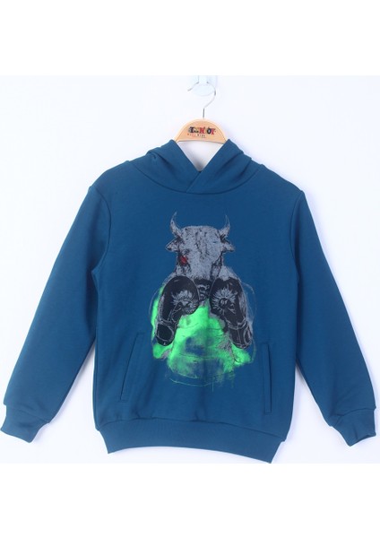 Erkek Çocuk Boks Eldivenli Boğa Baskılı Sweatshirt