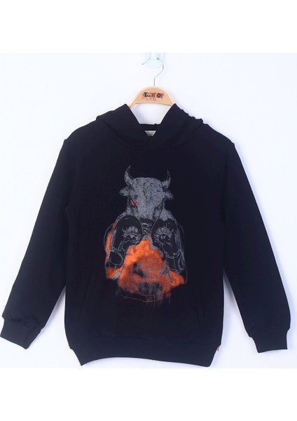 Erkek Çocuk Boks Eldivenli Boğa Baskılı Sweatshirt