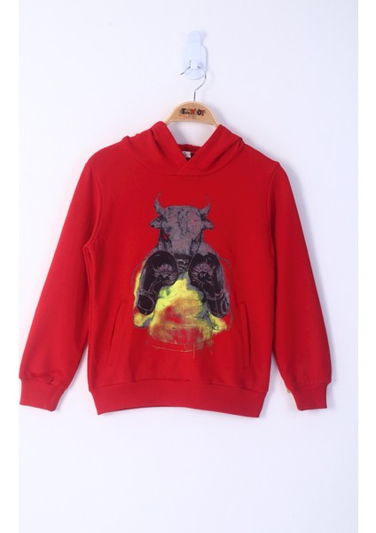 Erkek Çocuk Boks Eldivenli Boğa Baskılı Sweatshirt