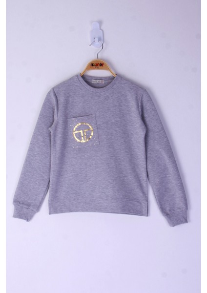 Kız Çocuk Cebi Arma Baskılı Sweatshirt