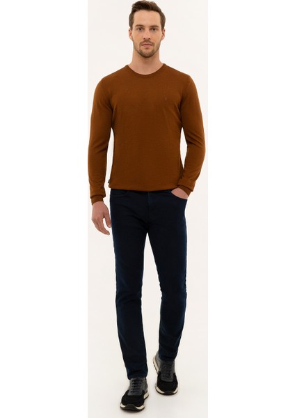 Erkek Taba Slim Fit Bisiklet Yaka Yün Karışımlı Basic Triko Kazak 50227677-VR099