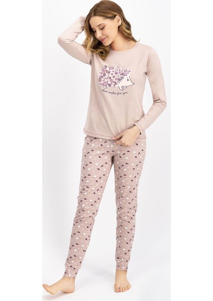Hedgehog Soluk Kahve Kadın Pijama Takımı