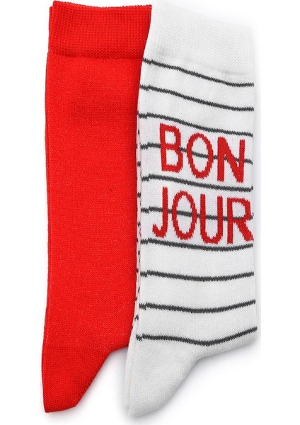 2'li Kadın Bonjour Yazılı Asortili Çorap 1010-B2