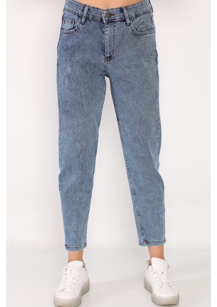 Yüksek Bel Full Likralı Mom Jeans Kot Pantolon