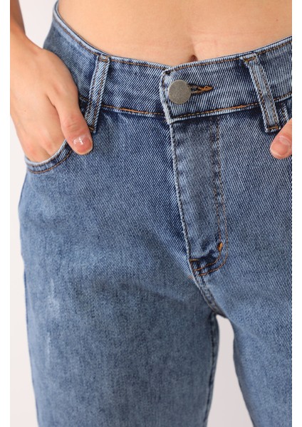 Yüksek Bel Full Likralı Mom Jeans Kot Pantolon