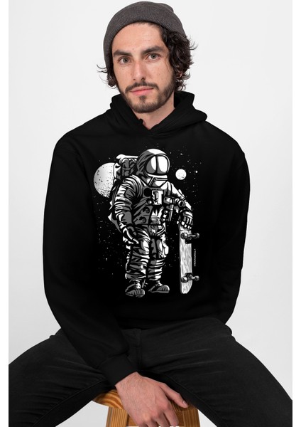 Kaykaycı Siyah Kapüşonlu Erkek Sweatshirt